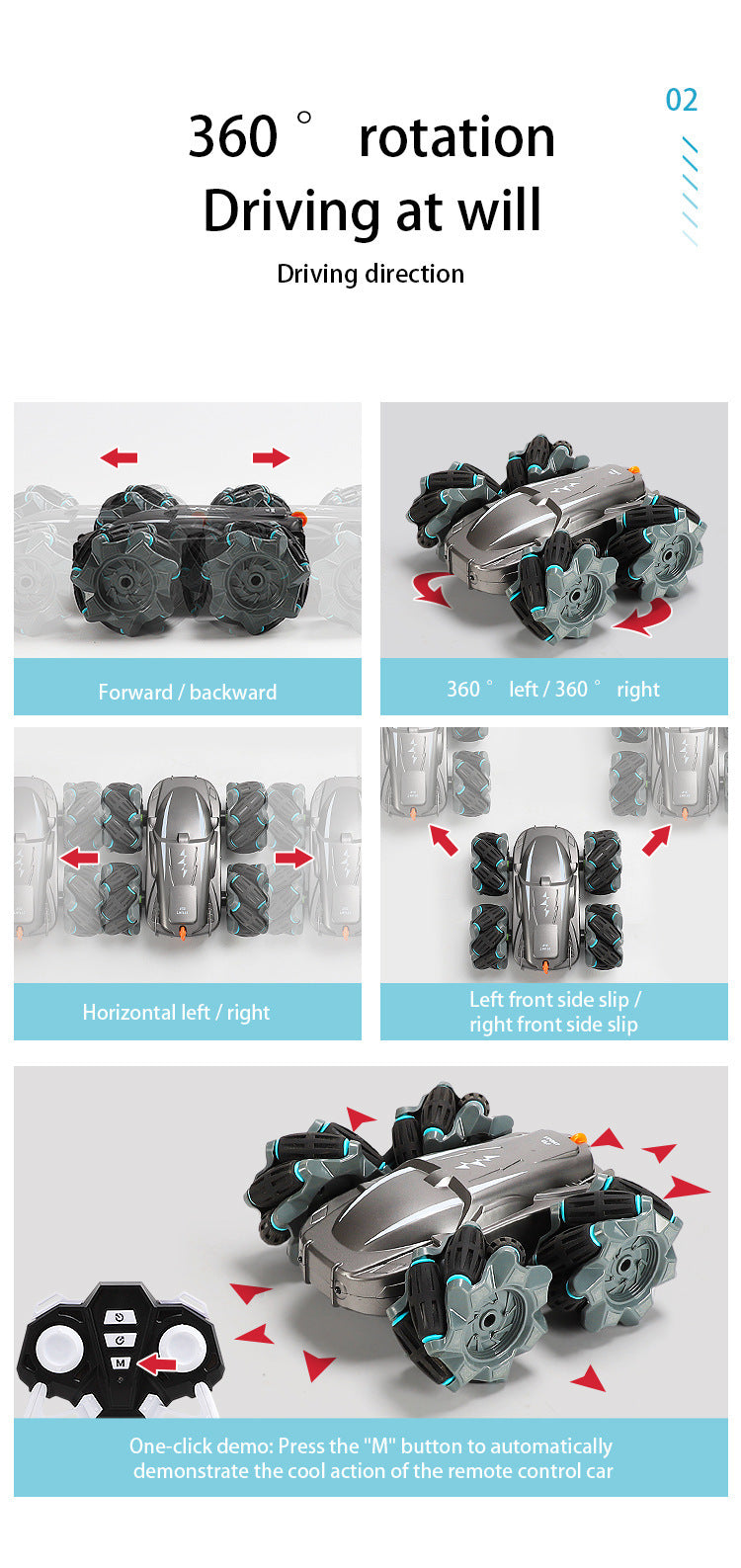 Remote Control Tumbling Stunt Double-sided Car Rotating Charging Light Drift Racing Car