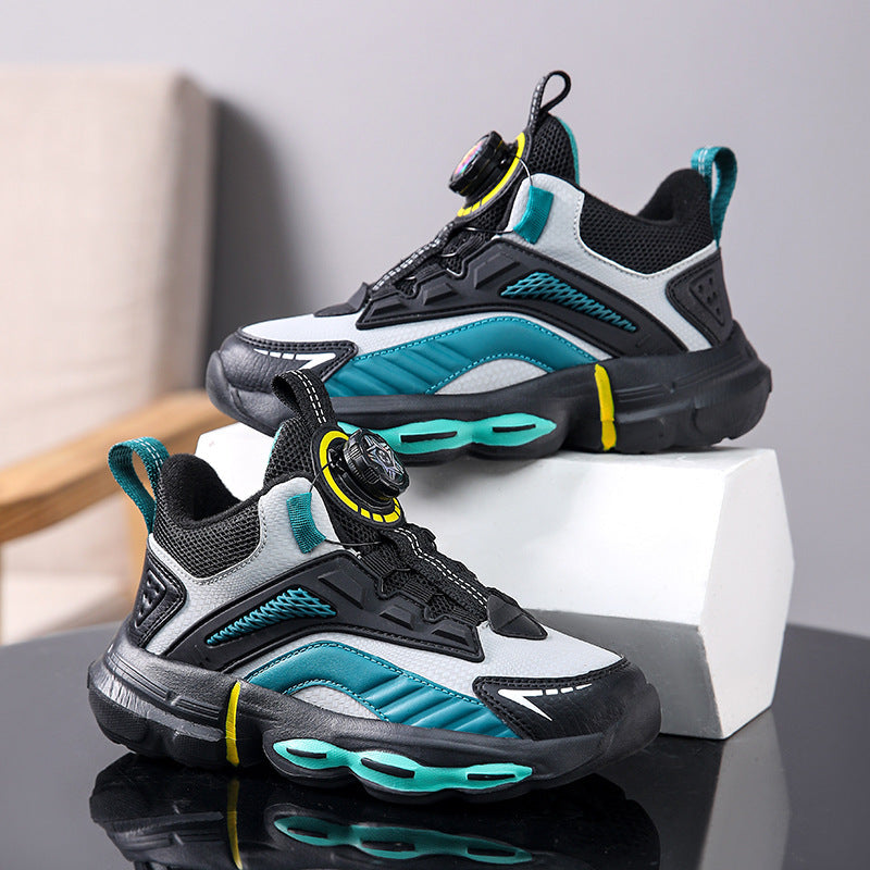 Autumn And Winter Non-slip Outdoor New Rotating Buckle Children's Waterproof Leather Basketball Shoes