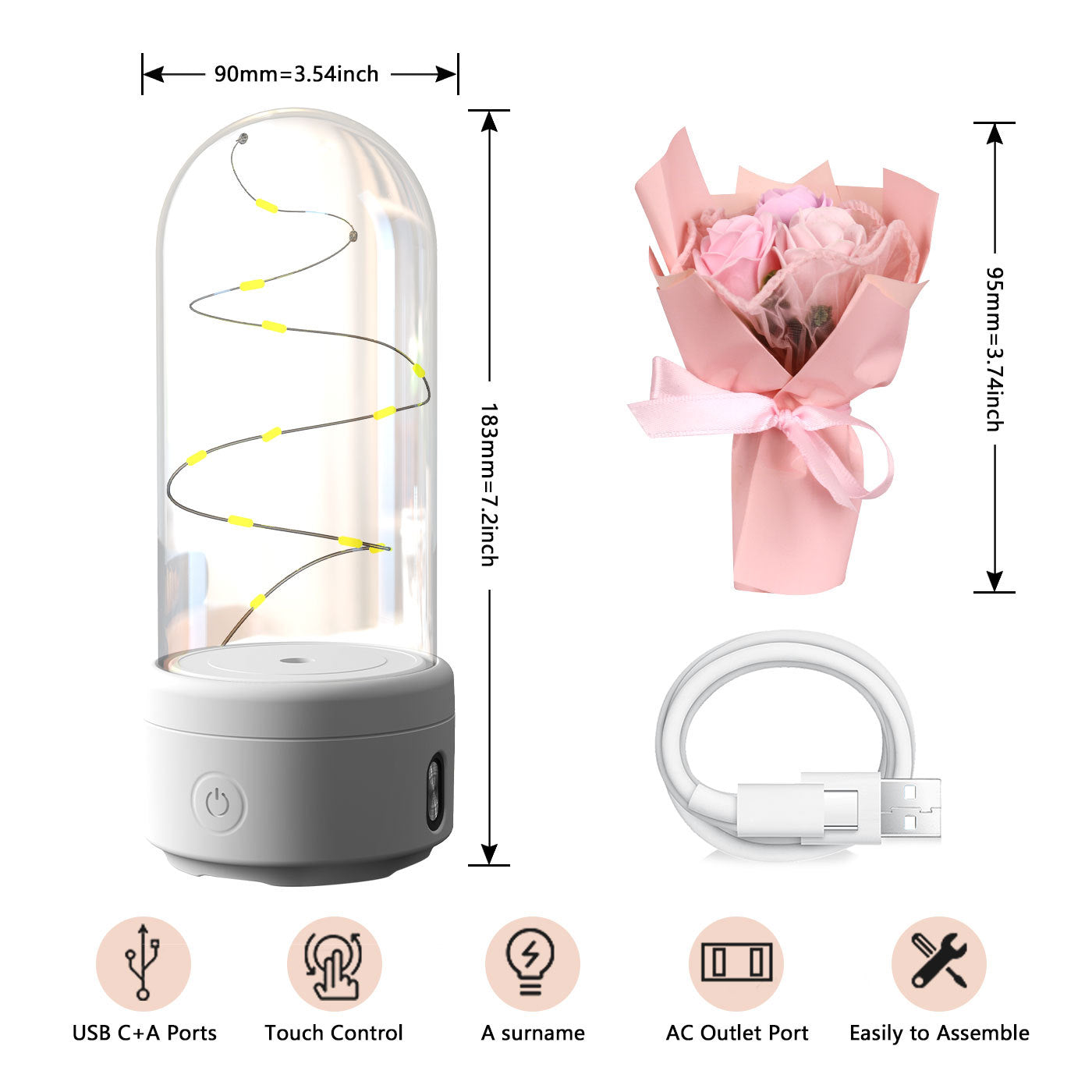 Creative 2 In 1 Bouquet LED Light And Bluetooth-compatible Speaker Mother's Day Gift Rose Luminous Night Light Ornament In Glass aover