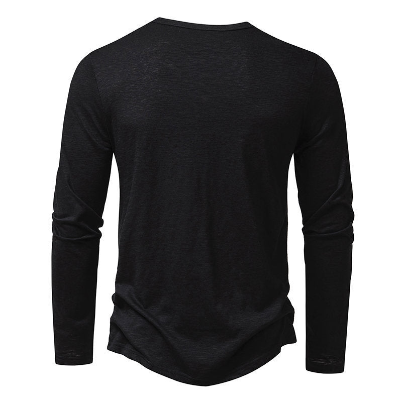 Herrkläder – Långärmad T-shirt med Knappdetaljer och Henry Krage