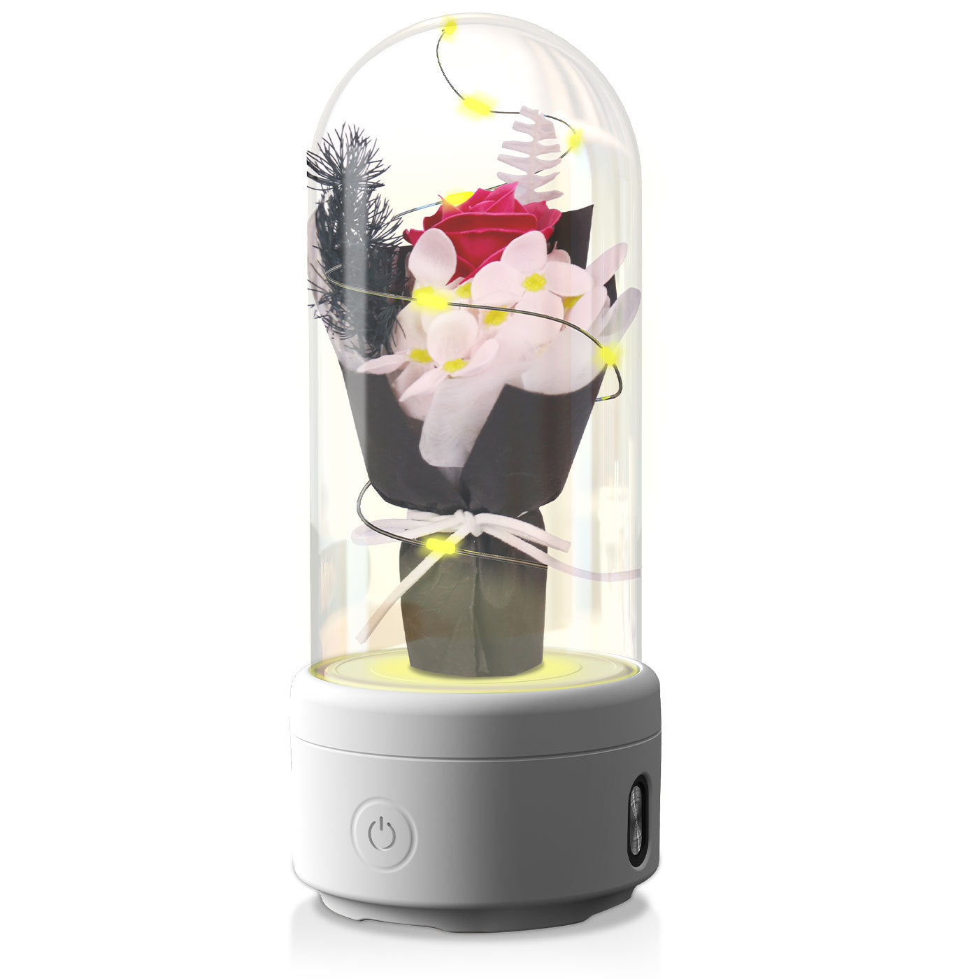 Creative 2 In 1 Bouquet LED Light And Bluetooth-compatible Speaker Mother's Day Gift Rose Luminous Night Light Ornament In Glass aover