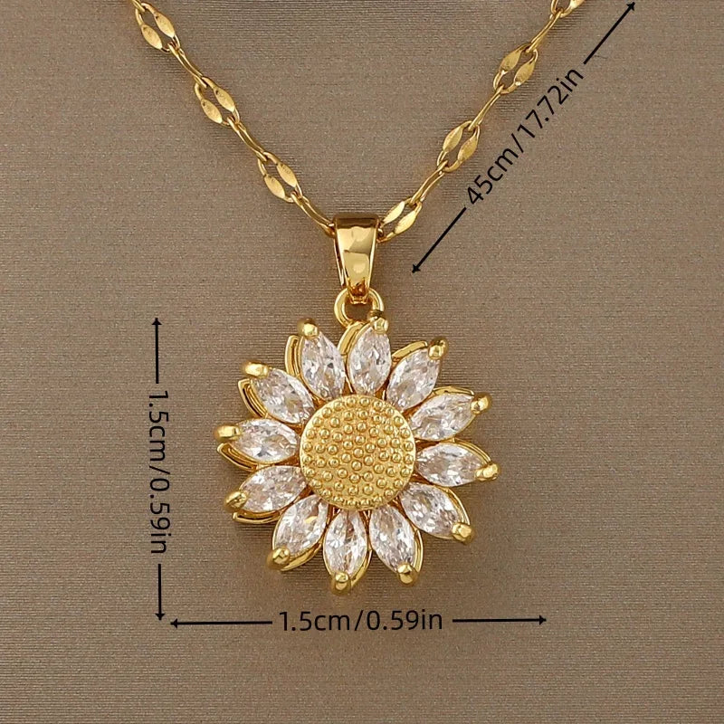 360° rotatable decompression sunflower sunflower zircon pendant necklace for women’s birthday gift and Thanksgiving gift