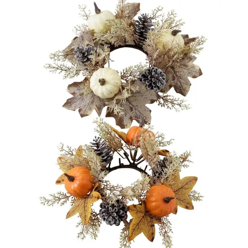 25cm Artificial Pinecone Candle Wreath Autumn Party Decor Pumpkin Maple Leaf Thanksgiving Day Wreath Party Home Ornaments