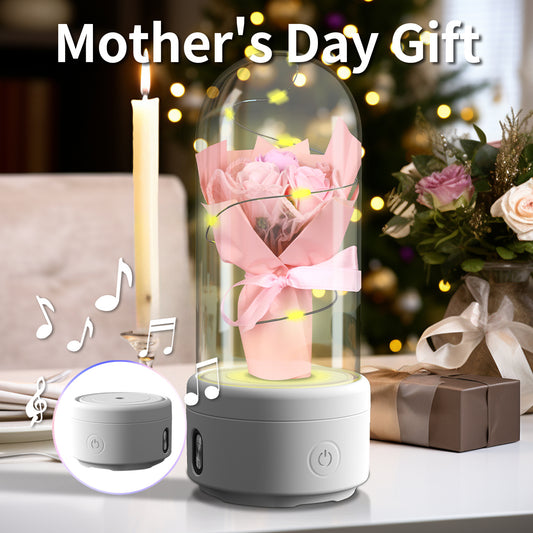 Creative 2 In 1 Bouquet LED Light And Bluetooth-compatible Speaker Mother's Day Gift Rose Luminous Night Light Ornament In Glass aover