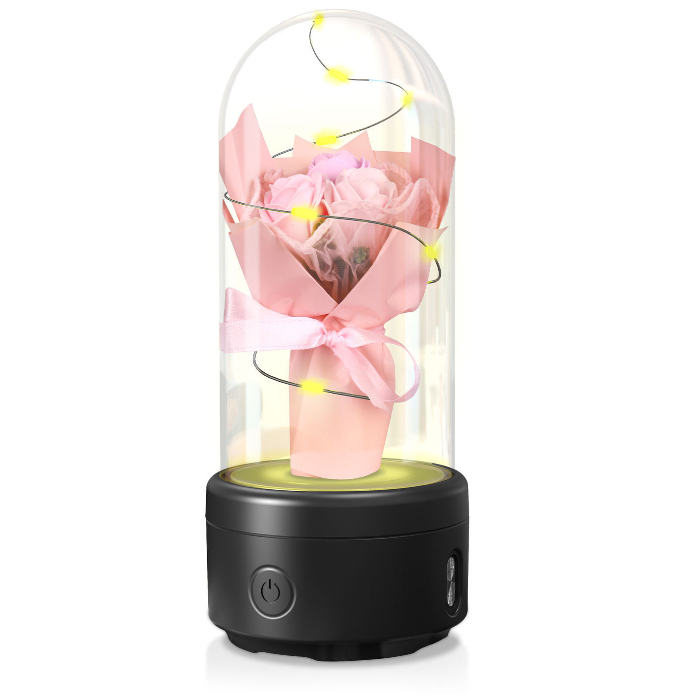 Creative 2 In 1 Bouquet LED Light And Bluetooth-compatible Speaker Mother's Day Gift Rose Luminous Night Light Ornament In Glass aover