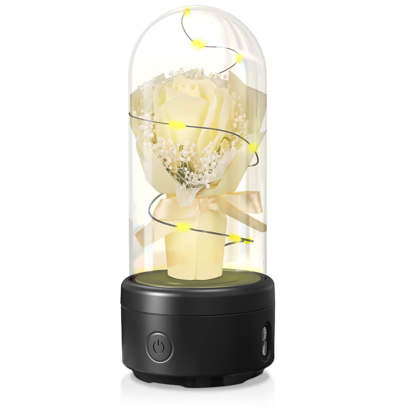 Creative 2 In 1 Bouquet LED Light And Bluetooth-compatible Speaker Mother's Day Gift Rose Luminous Night Light Ornament In Glass aover