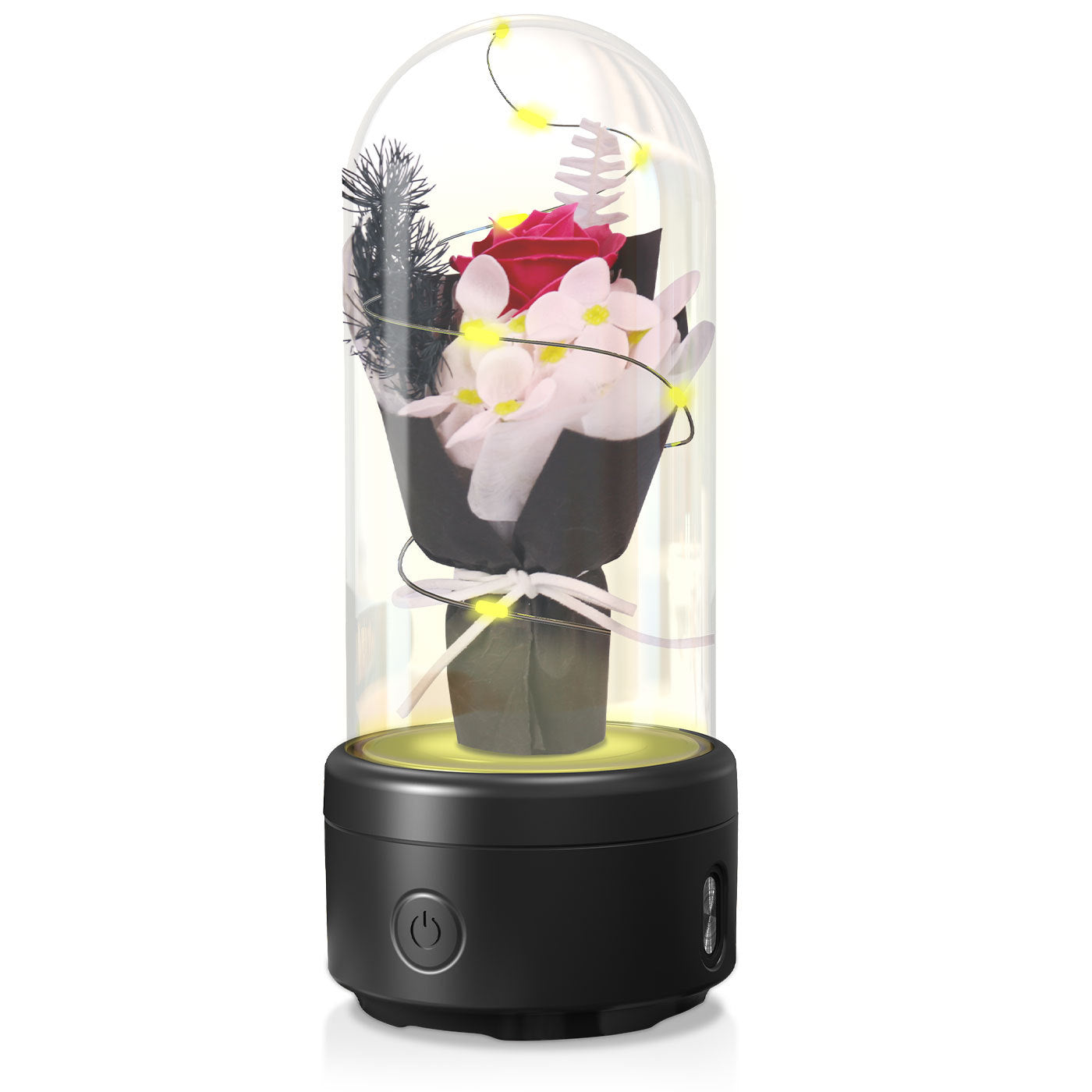 Creative 2 In 1 Bouquet LED Light And Bluetooth-compatible Speaker Mother's Day Gift Rose Luminous Night Light Ornament In Glass aover