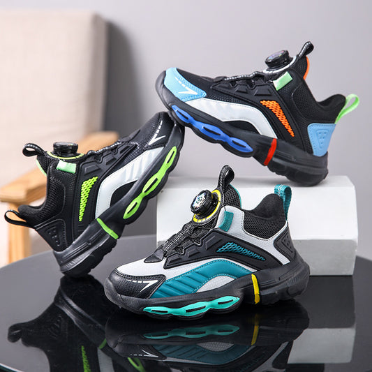 Autumn And Winter Non-slip Outdoor New Rotating Buckle Children's Waterproof Leather Basketball Shoes