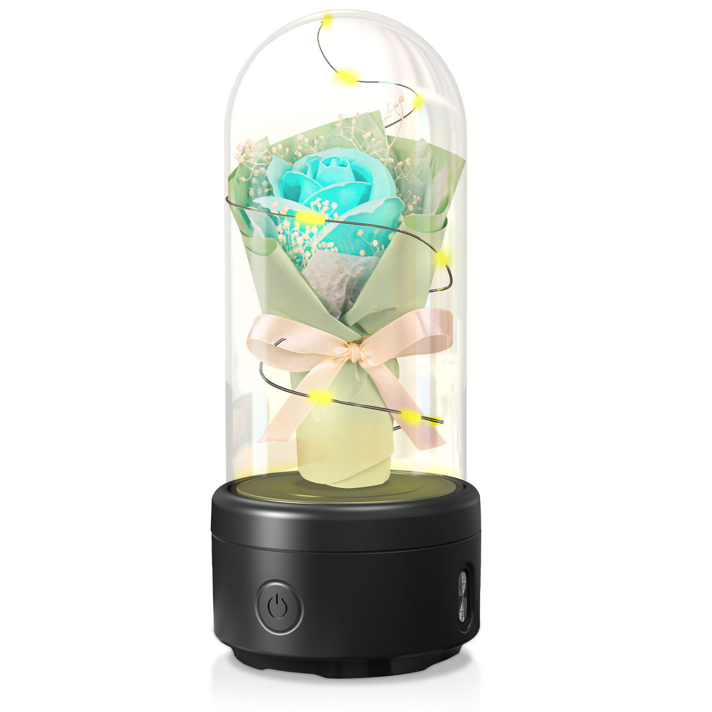 Creative 2 In 1 Bouquet LED Light And Bluetooth-compatible Speaker Mother's Day Gift Rose Luminous Night Light Ornament In Glass aover
