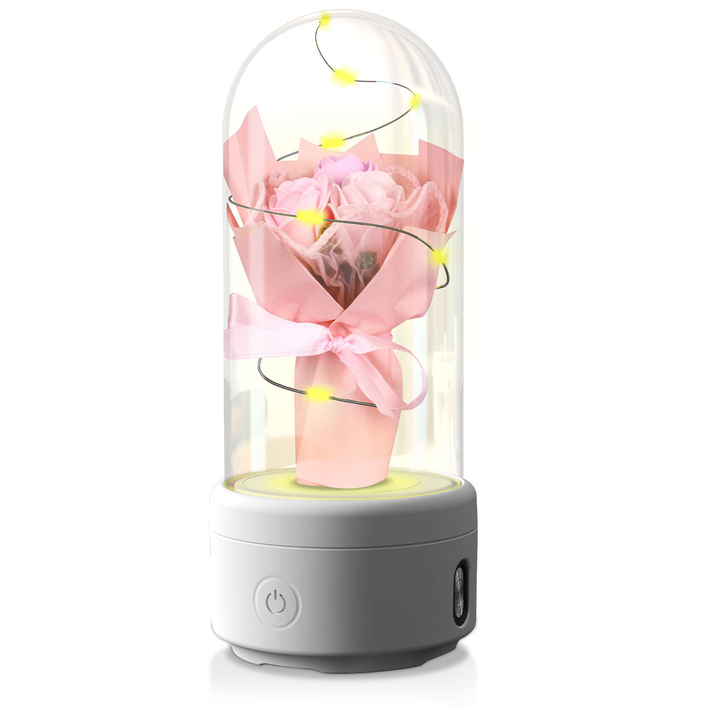 Creative 2 In 1 Bouquet LED Light And Bluetooth-compatible Speaker Mother's Day Gift Rose Luminous Night Light Ornament In Glass aover