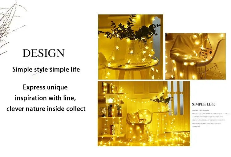 6M 40 Led Lights Outdoor Decoration String Lights Christmas Tree Home Window Decor Holiday Lighting Star Light Strings