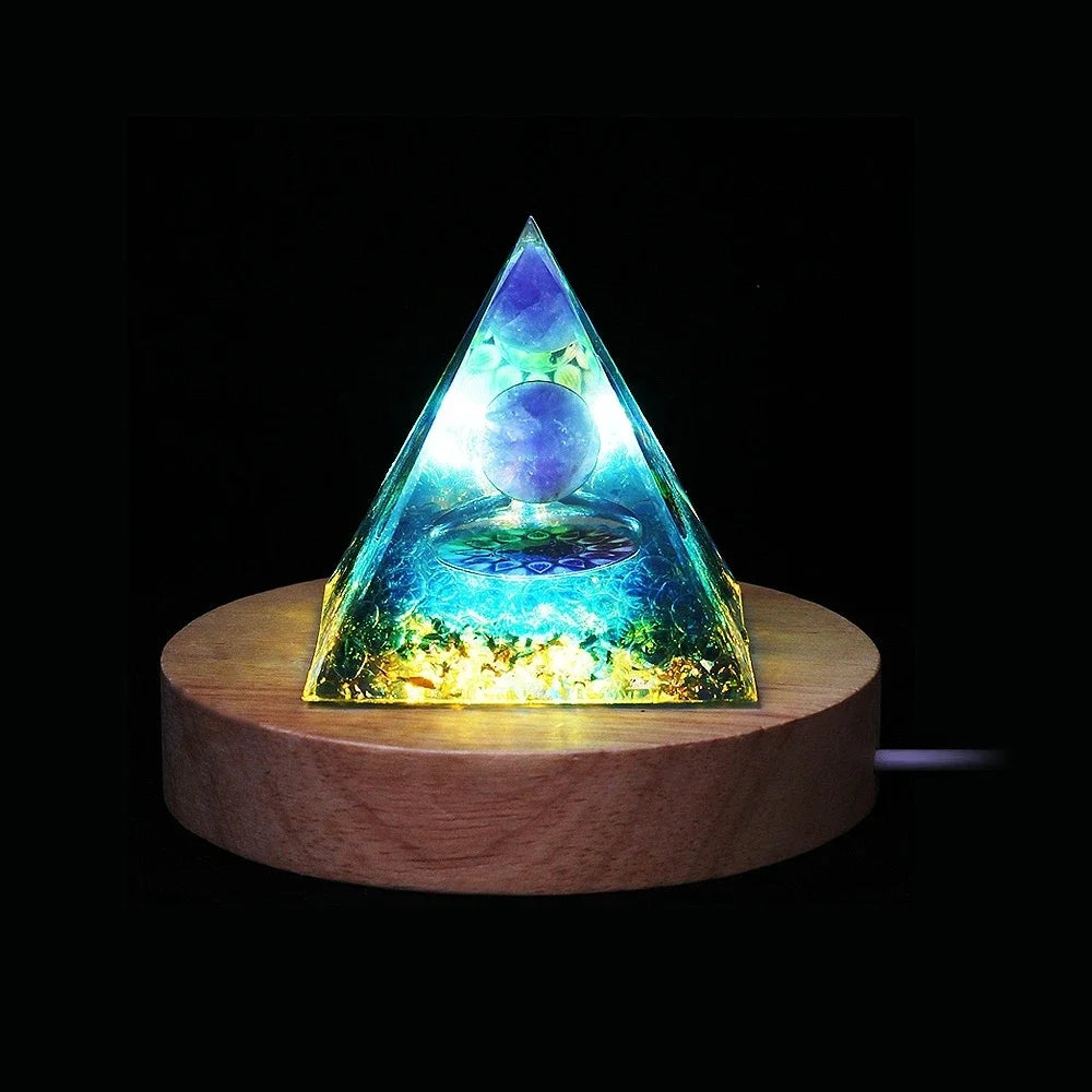 Energy Pyramid Orgonite Reiki Natural Amethyst Ball Healing Crystals Chakra Tool Ornaments Resin Stones Craft Kids Gift Pyramid