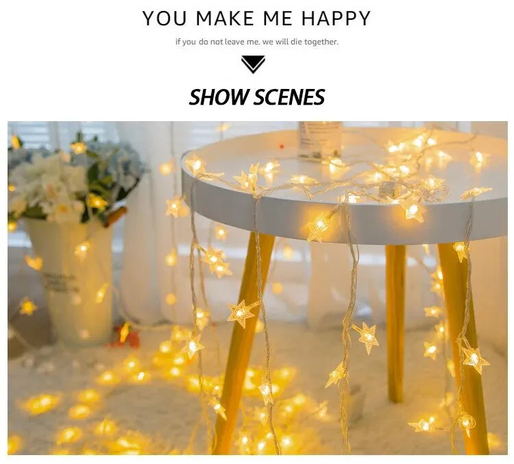 6M 40 Led Lights Outdoor Decoration String Lights Christmas Tree Home Window Decor Holiday Lighting Star Light Strings