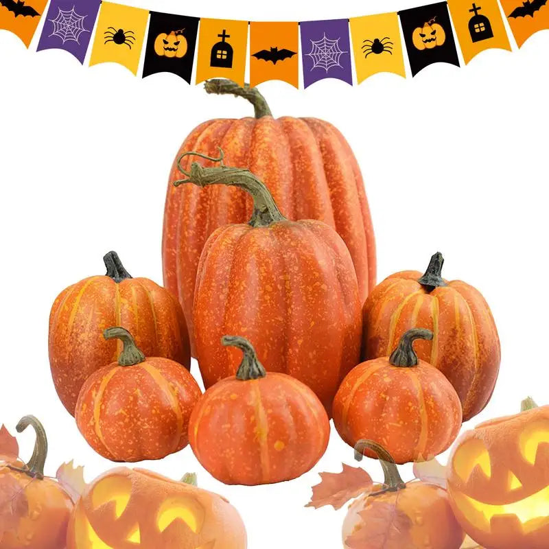 7pcs Artificial Pumpkin for Halloween Thanksgiving Fall harvest pumpkins Foam Pumpkins Decorations for Halloween Decorations