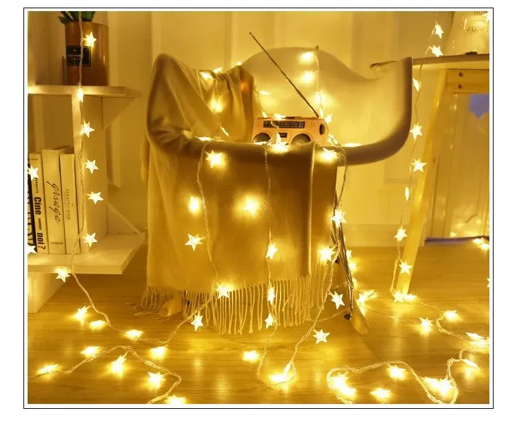 6M 40 Led Lights Outdoor Decoration String Lights Christmas Tree Home Window Decor Holiday Lighting Star Light Strings