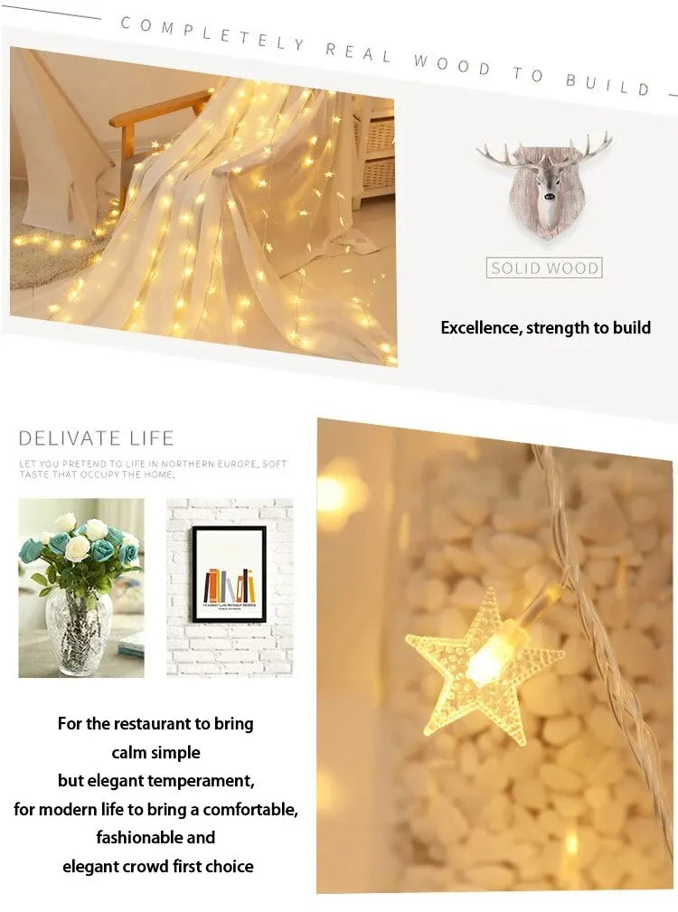 6M 40 Led Lights Outdoor Decoration String Lights Christmas Tree Home Window Decor Holiday Lighting Star Light Strings