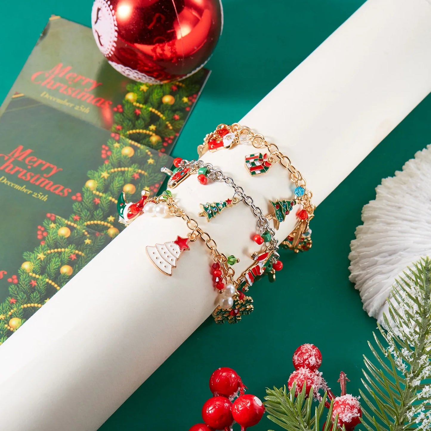 Cute Christmas Series Santa Claus Tree Elk Pendant Bracelets for Women Handmade OT Chain Thanksgiving Xmas Party Jewelry Gifts