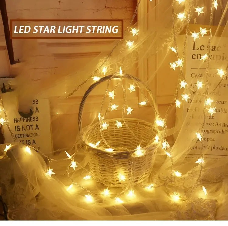 6M 40 Led Lights Outdoor Decoration String Lights Christmas Tree Home Window Decor Holiday Lighting Star Light Strings