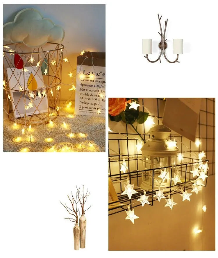 6M 40 Led Lights Outdoor Decoration String Lights Christmas Tree Home Window Decor Holiday Lighting Star Light Strings