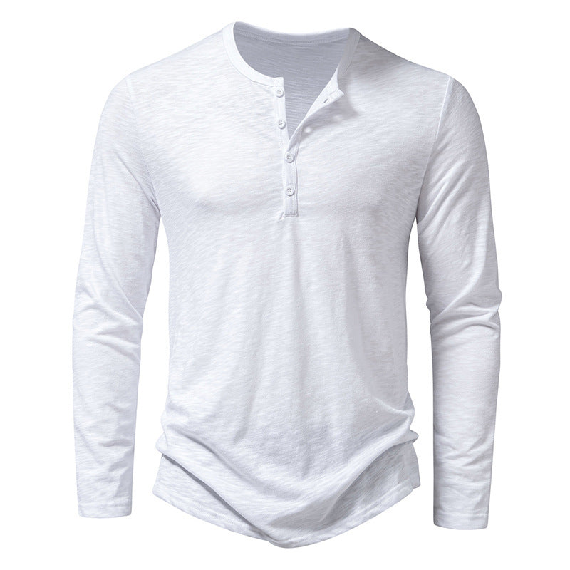 Herrkläder – Långärmad T-shirt med Knappdetaljer och Henry Krage
