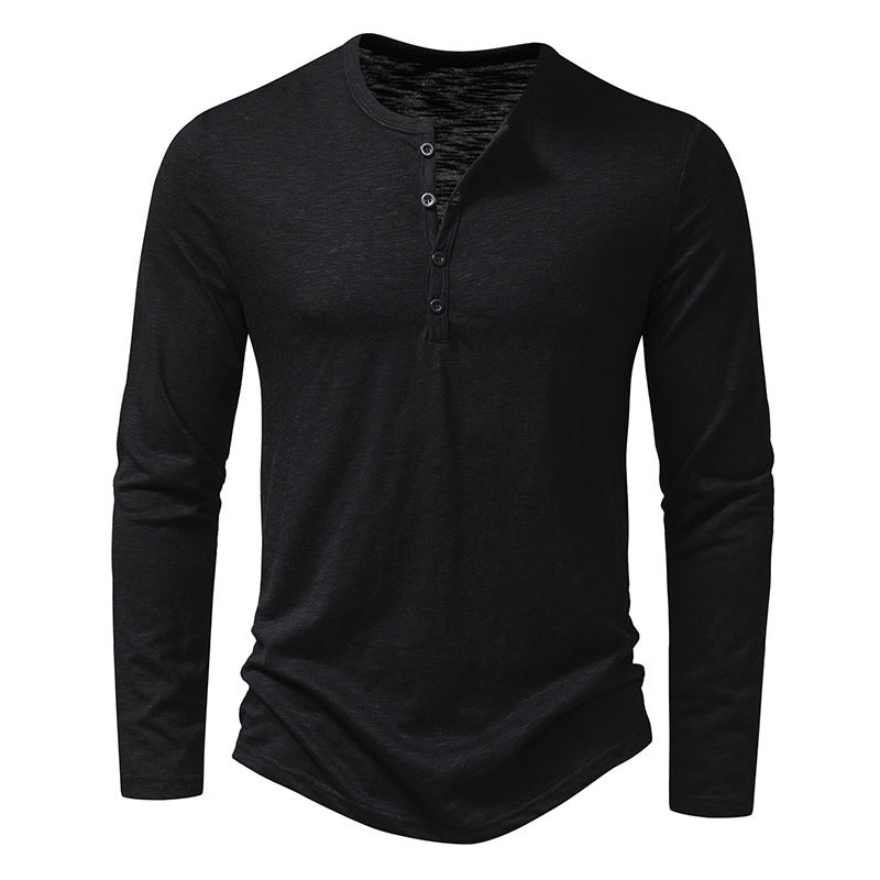 Herrkläder – Långärmad T-shirt med Knappdetaljer och Henry Krage